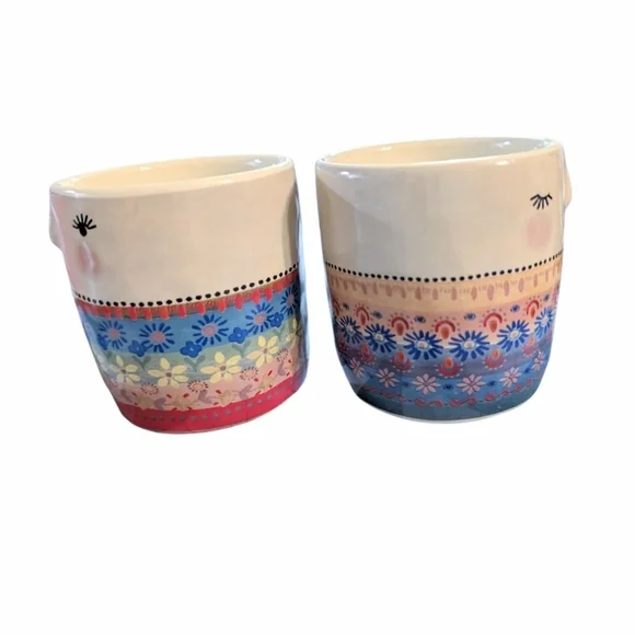 ​Natural Life Set of 2 Boho Face Ceramic Mugs / Planters - Inspirational - Picture 5 of 6